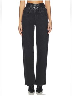 Agolde Elson high rise leather  Loose Jeans in Detox & Raven 26  reg $328